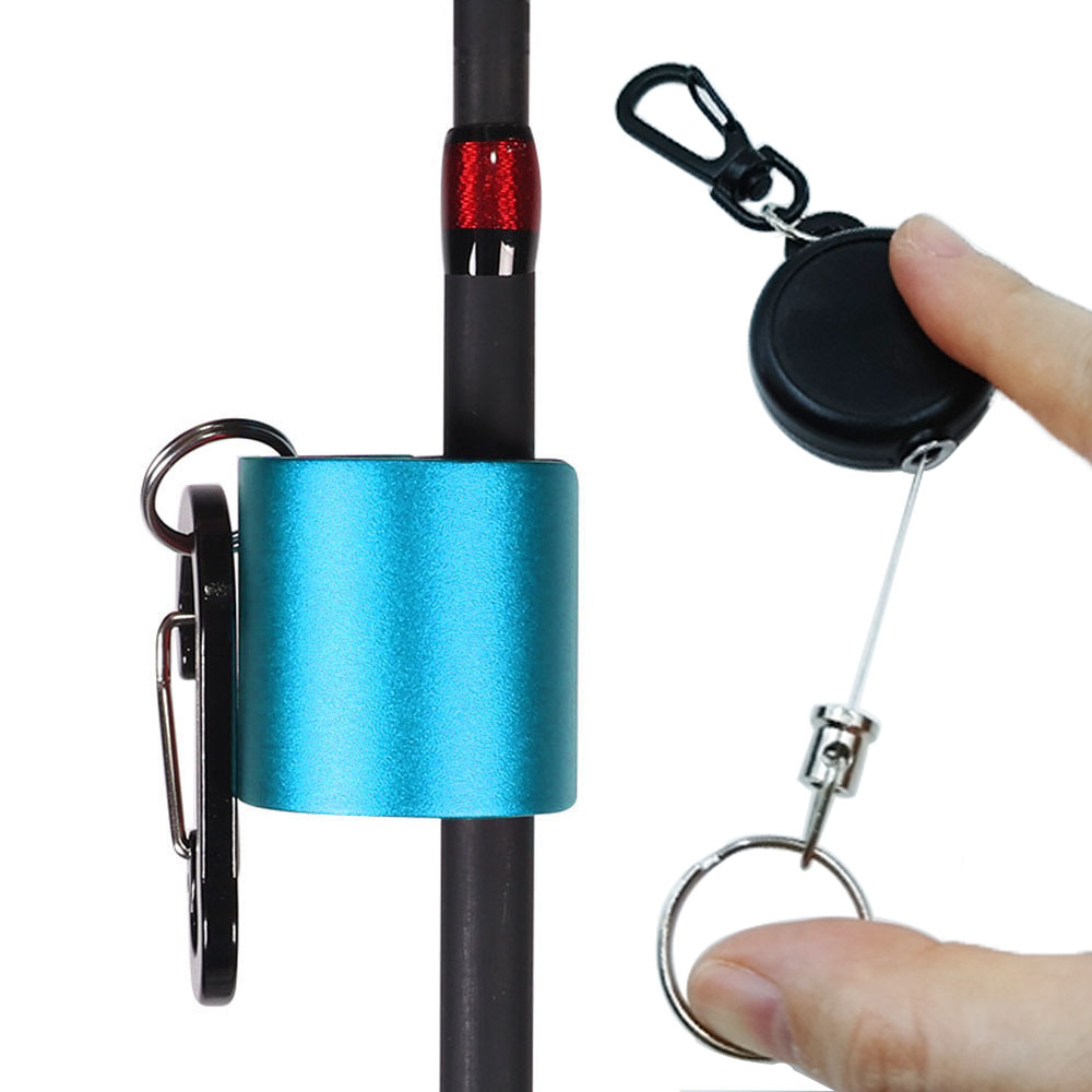 Fishing Rod Fly - คลิปหนีบคันเบ็ดแบบสวมใส่ได้พร้อมสายดึง Zinger ที่พกพาสะดวก ที่ยึดคันเบ็ดตกปลาแบบแฮนด์ฟรีพร้อมพวงกุญแจ